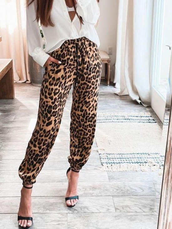 Vince Camuto Pants - Vince Camuto Leopard Print Drawstring Joggers - Tan & Black